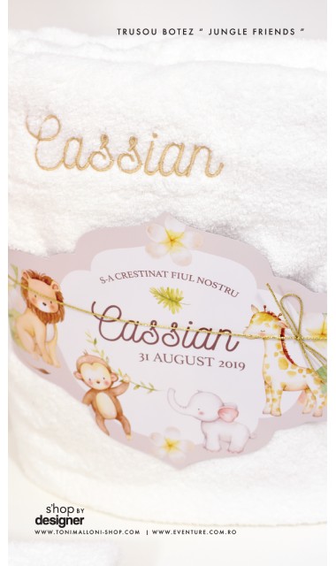 Trusou de botez brodat pentru baieti cu broderie personalizata, Cartea Junglei 2